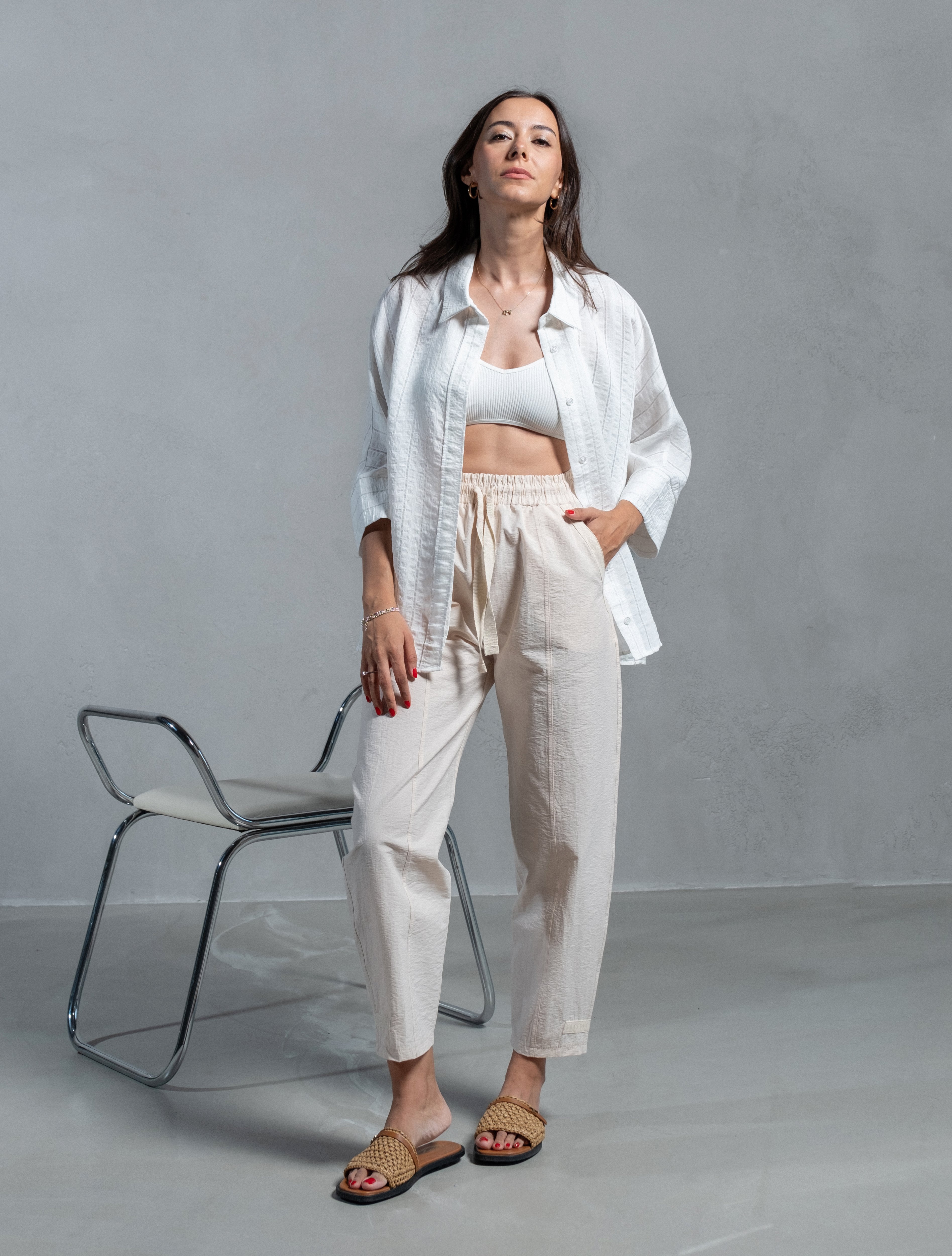 Louna Bej Cep Detaylı İnce Gabardin Havuç Pantolon