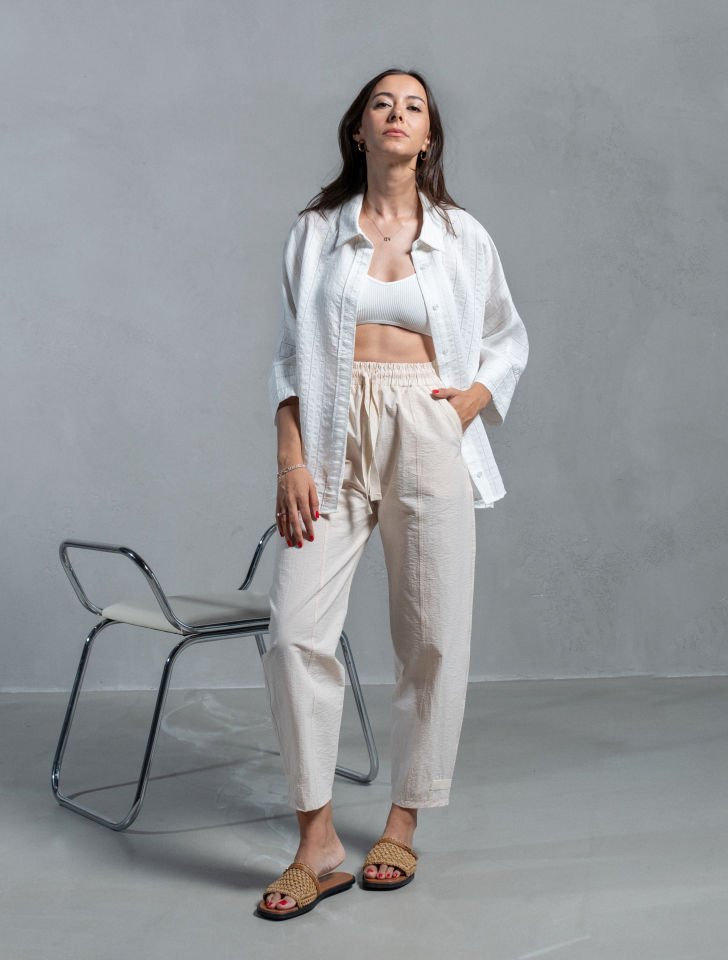 Louna Bej Cep Detaylı İnce Gabardin Havuç Pantolon