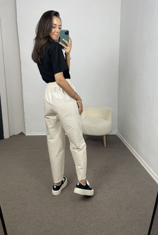 Louna Bej Cep Detaylı İnce Gabardin Havuç Pantolon