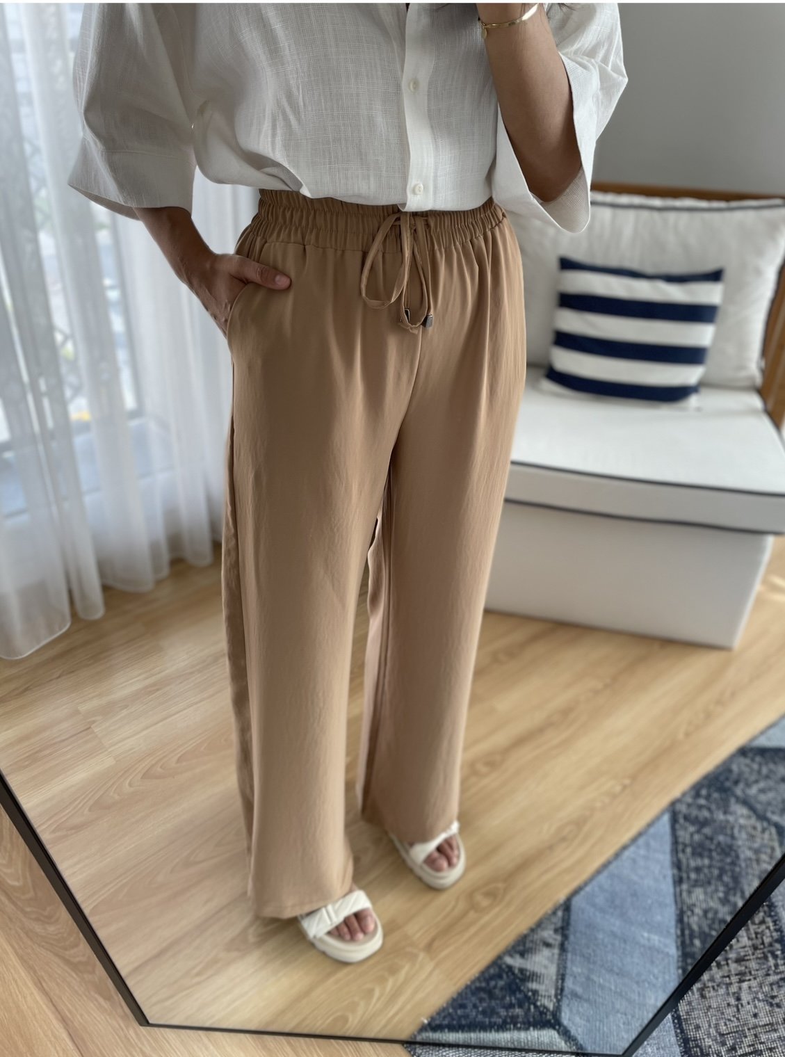 Camel Krep Saten Pantolon