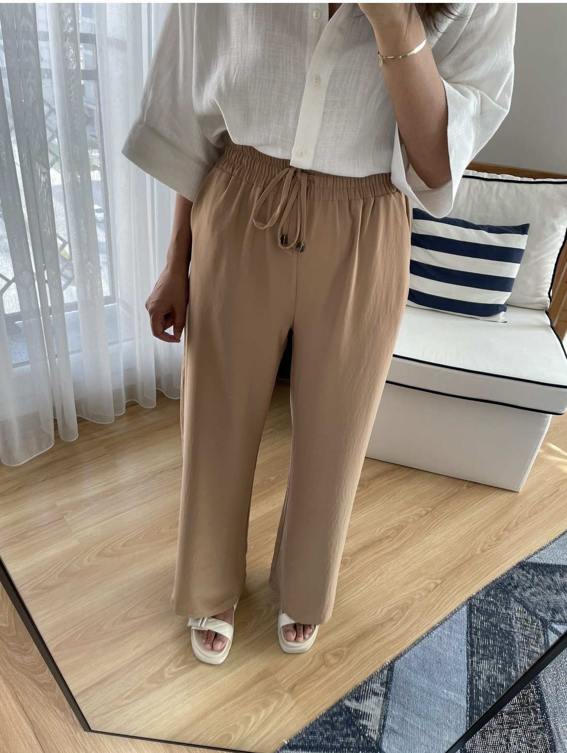 Camel Krep Saten Pantolon