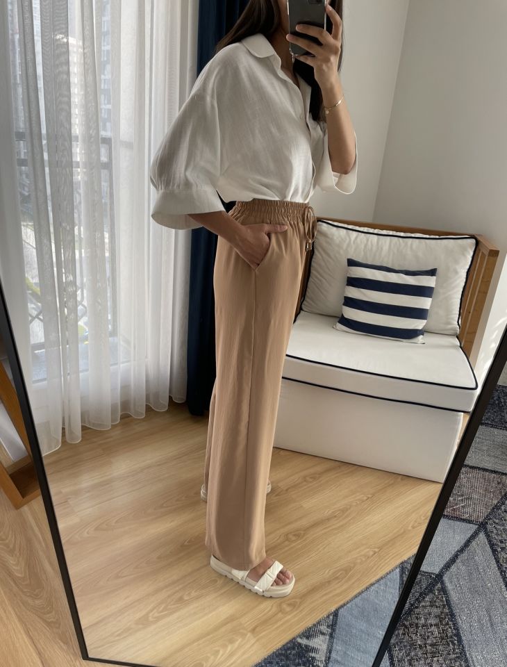 Camel Krep Saten Pantolon