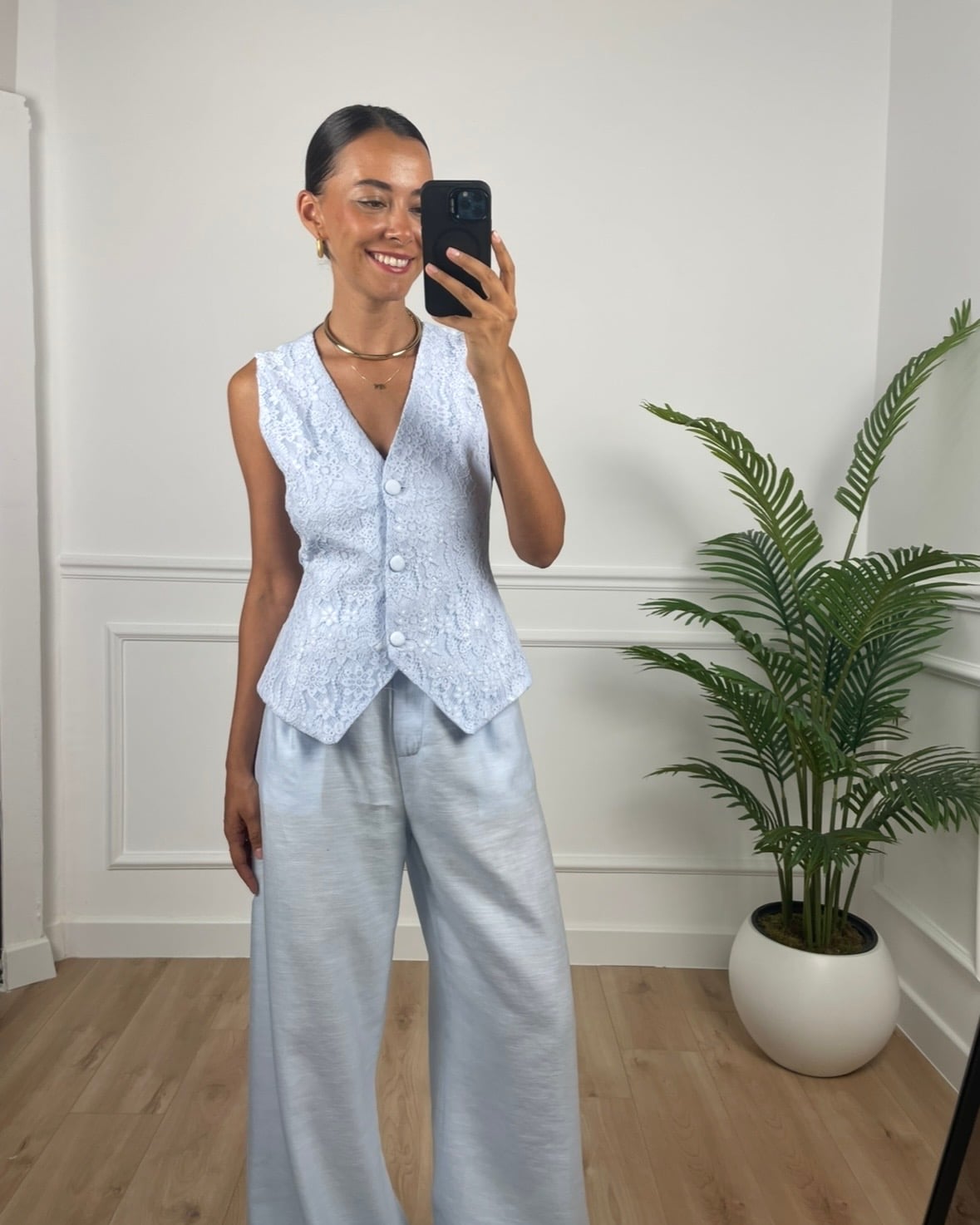 Roselle Bebe Mavi Keten Yelek Pantolon Takım