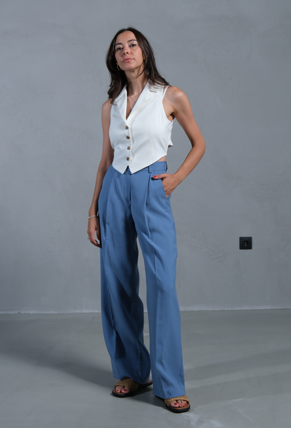 Aveline Mavi Premium Yüksek Bel Pantolon