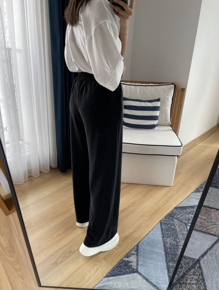 Siyah Krep Saten Pantolon