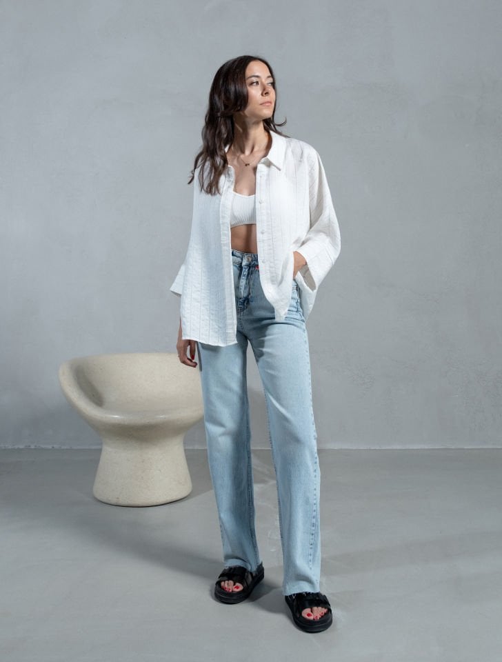 Açık Mavi Yüksek Bel Premium Jean