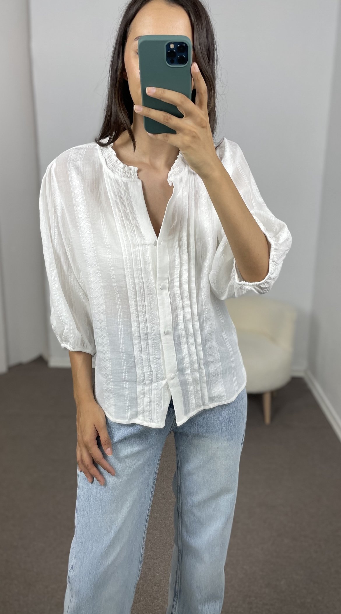 Ekru Dilvin Balon Kol Premium Gömlek