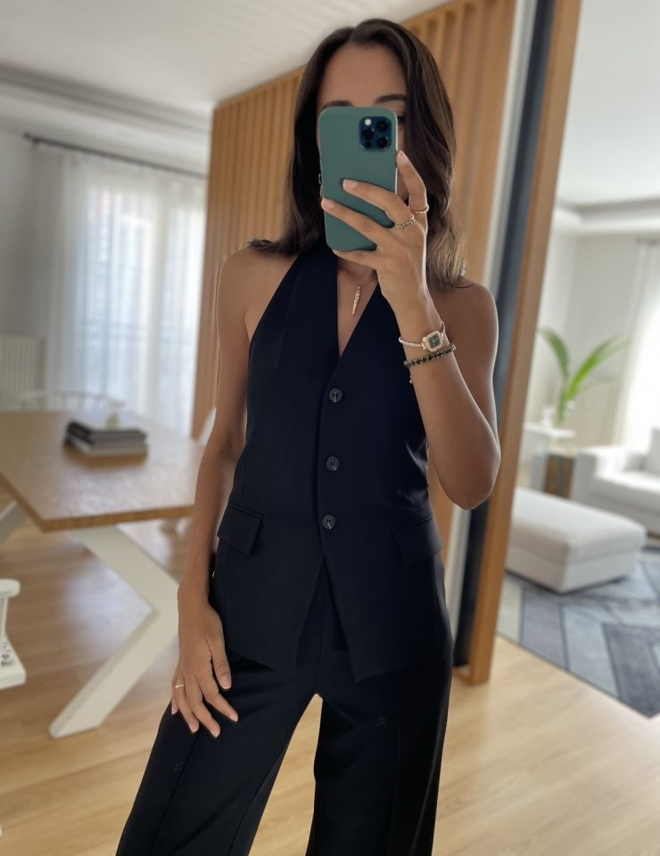 Siyah Premium Yelek Pantolon Takım