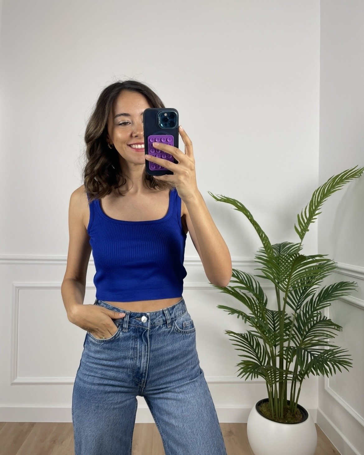 Elise Saks Mavi Crop Triko Atlet