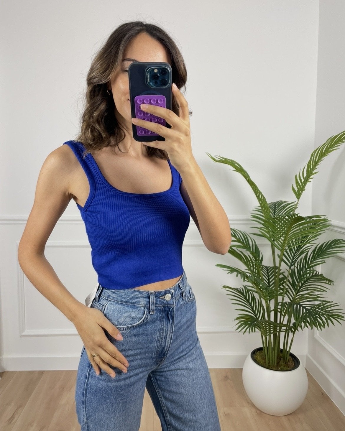 Elise Saks Mavi Crop Triko Atlet