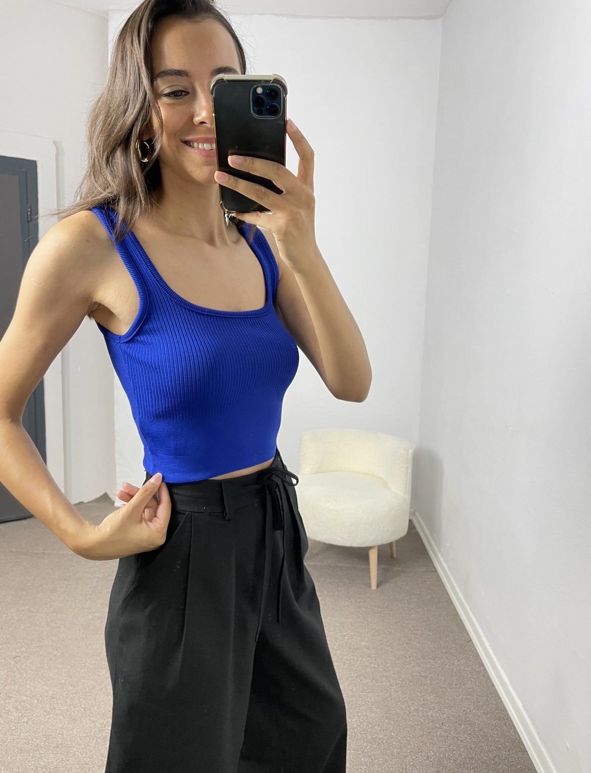 Saks Mavi Crop Triko Atlet