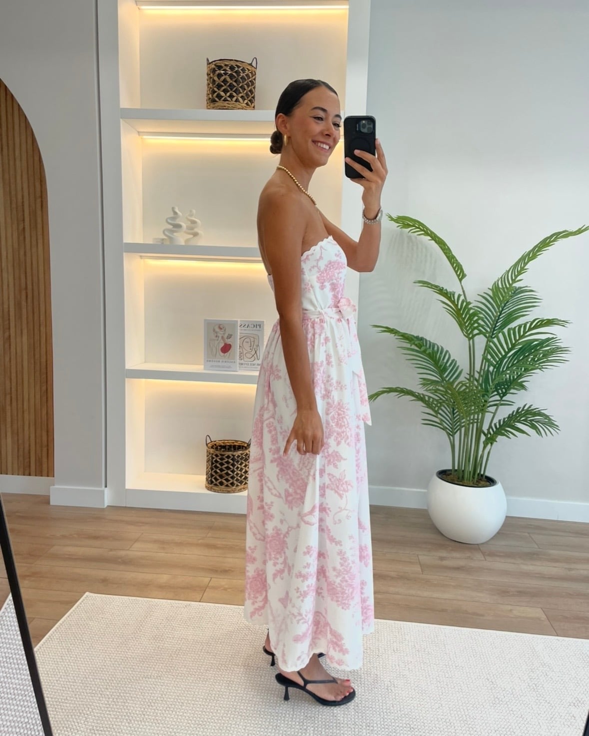 Tropez Pembe Çiçekli Straplez Elbise