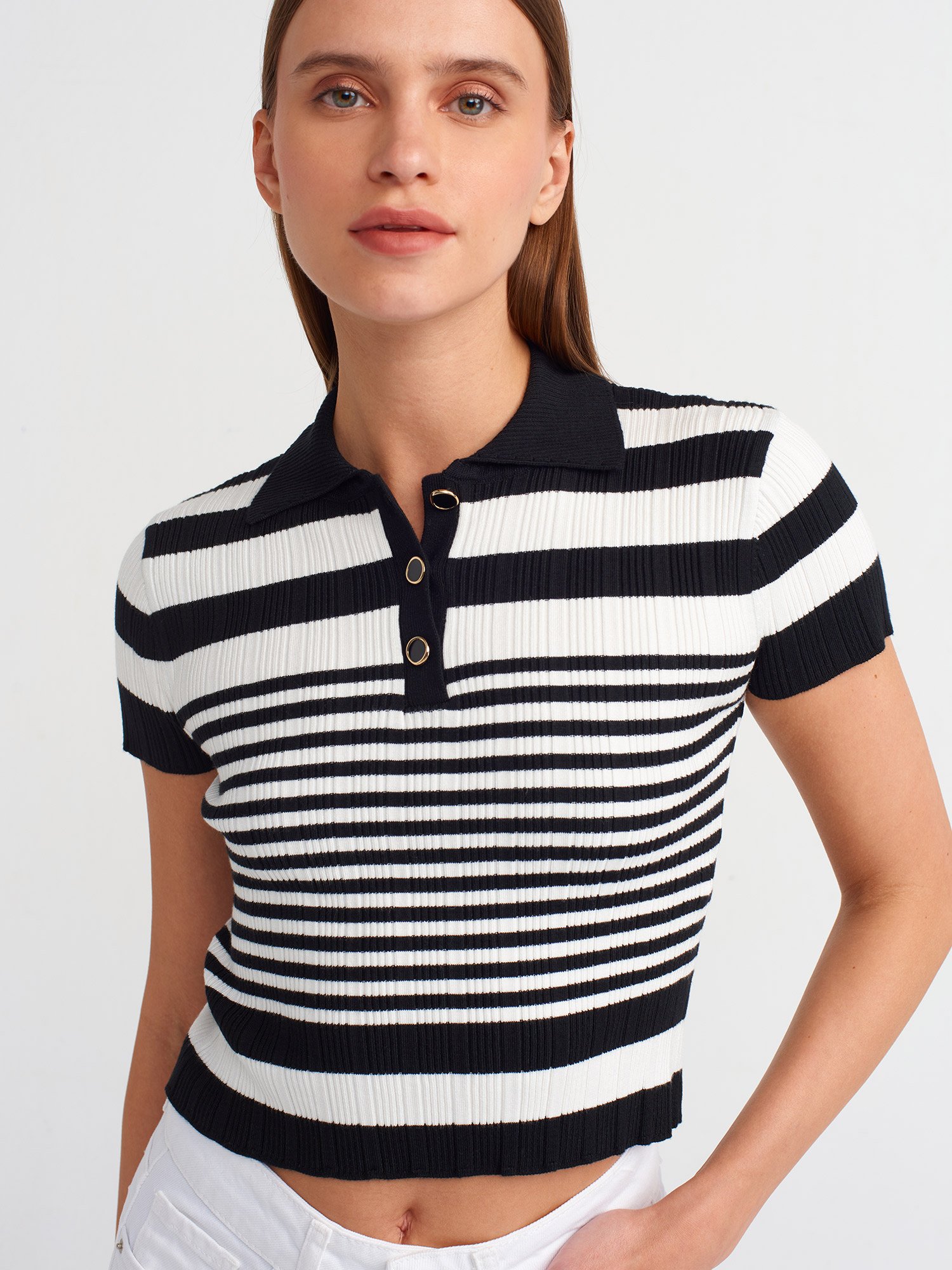Çizgili Dilvin Polo Yaka Triko Tişört