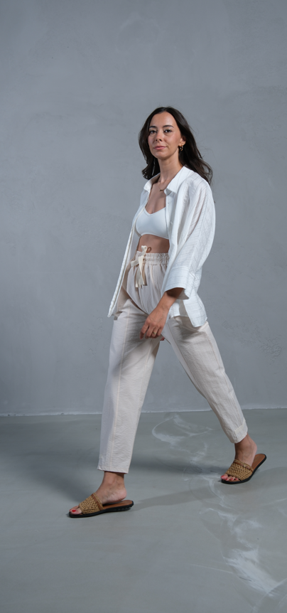 Larissa Ekru Sim İpli Oversize Premium Gömlek