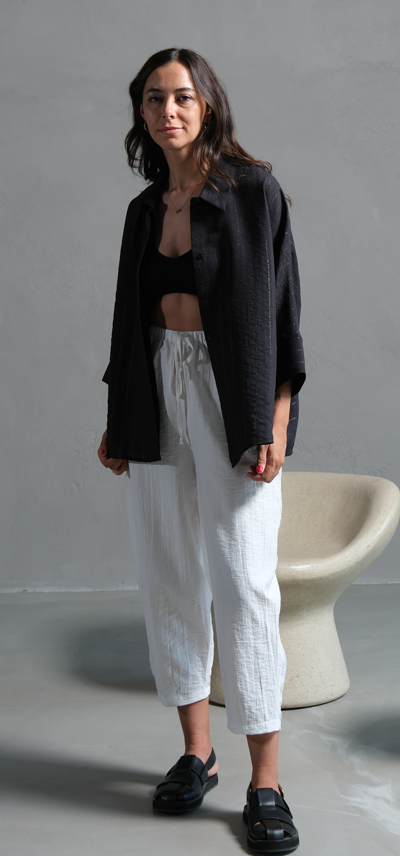 Siyah Sim İpli Oversize Premium Gömlek