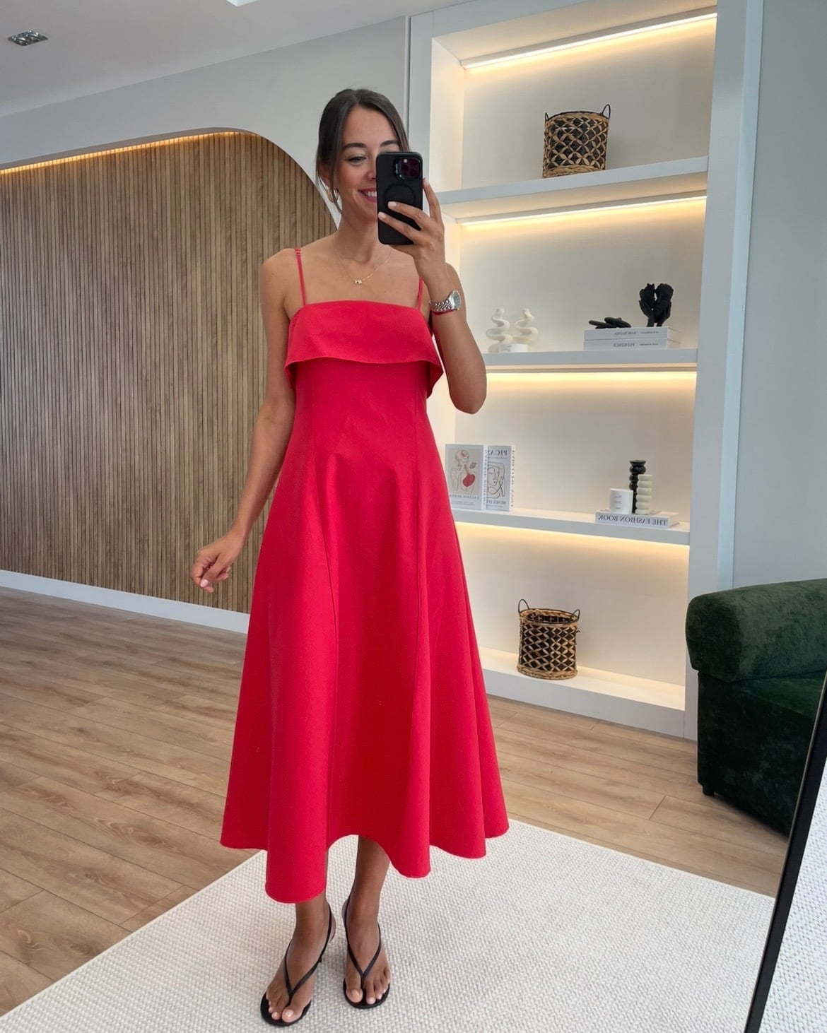 Amore Kırmızı Askılı Midi Elbise