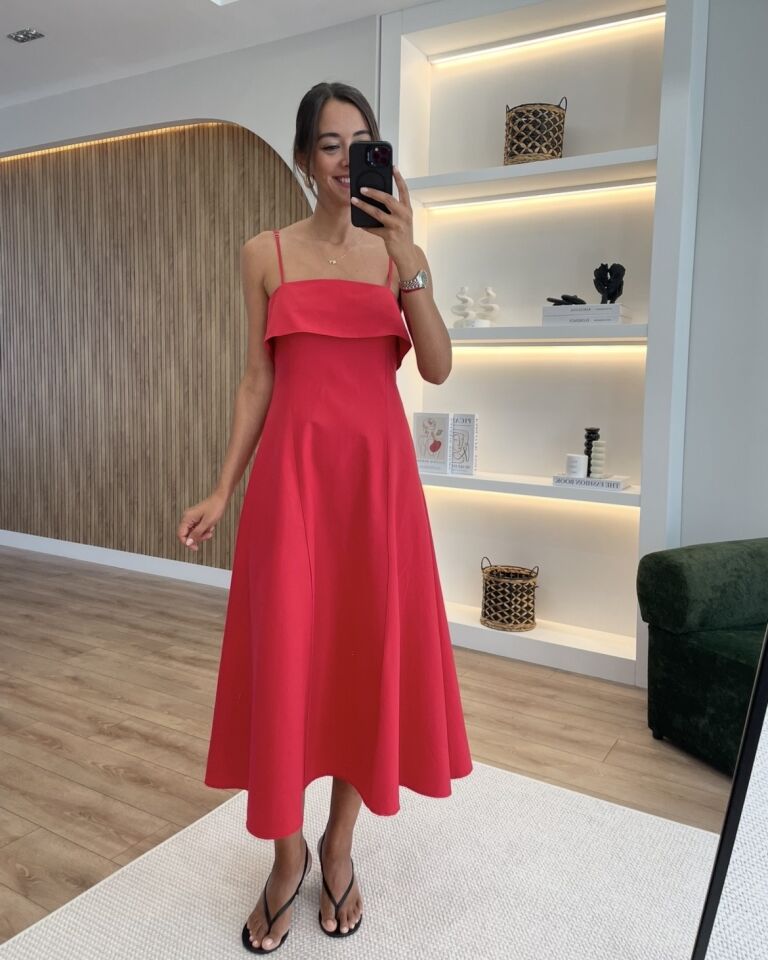 Amore Kırmızı Askılı Midi Elbise