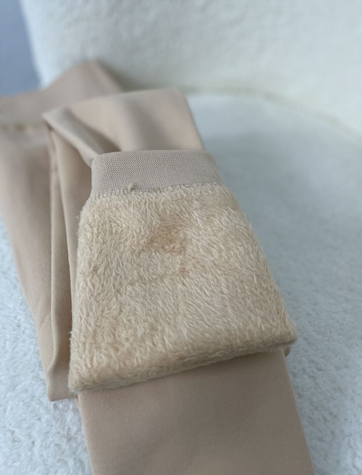 Krem Peluşlu İç Tayt
