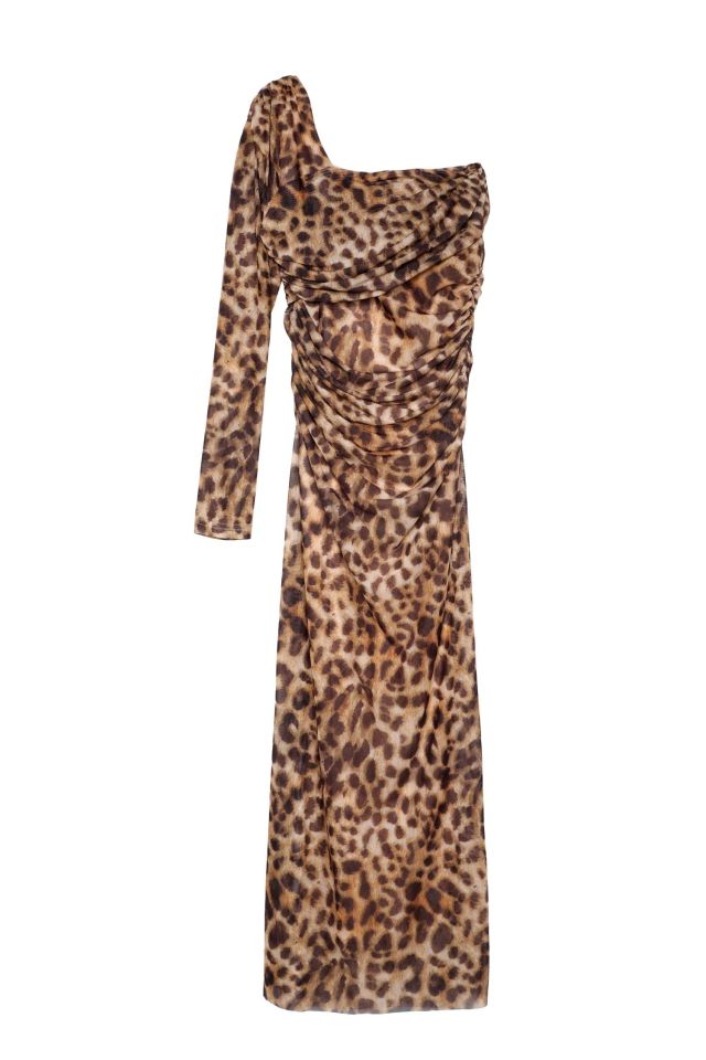 Leopar Desenli Midi Elbise