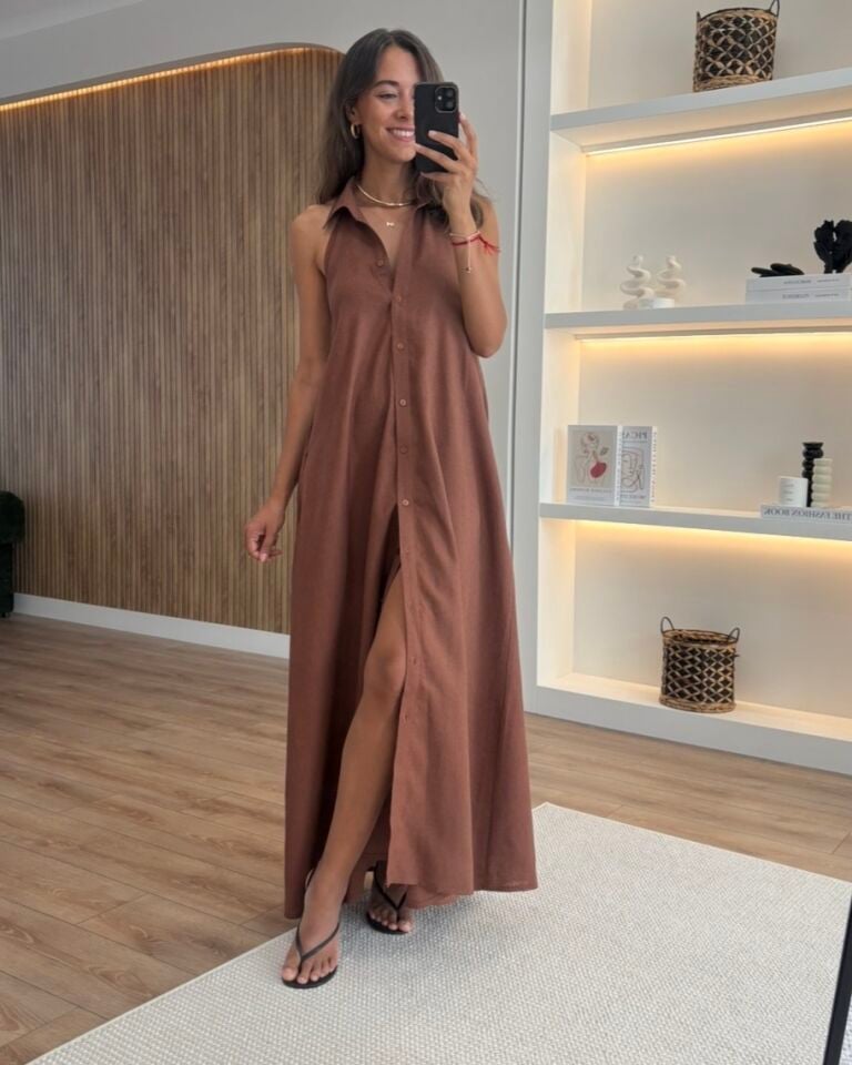Orienta Tarçın Keten Gömlek Elbise