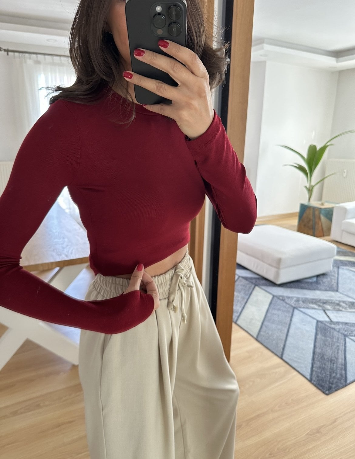 Elenya Bordo MS Uzun Kollu Basic Tişört