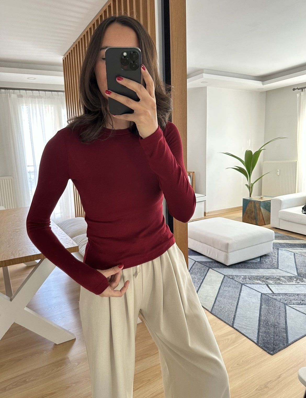 Elenya Bordo MS Uzun Kollu Basic Tişört