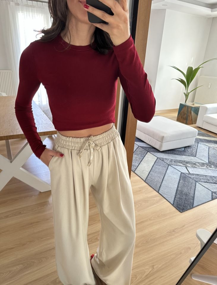 Elenya Bordo MS Uzun Kollu Basic Tişört
