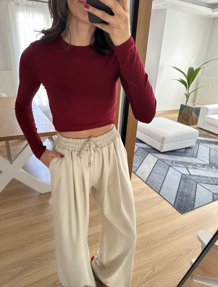 Elenya Bordo MS Uzun Kollu Basic Tişört