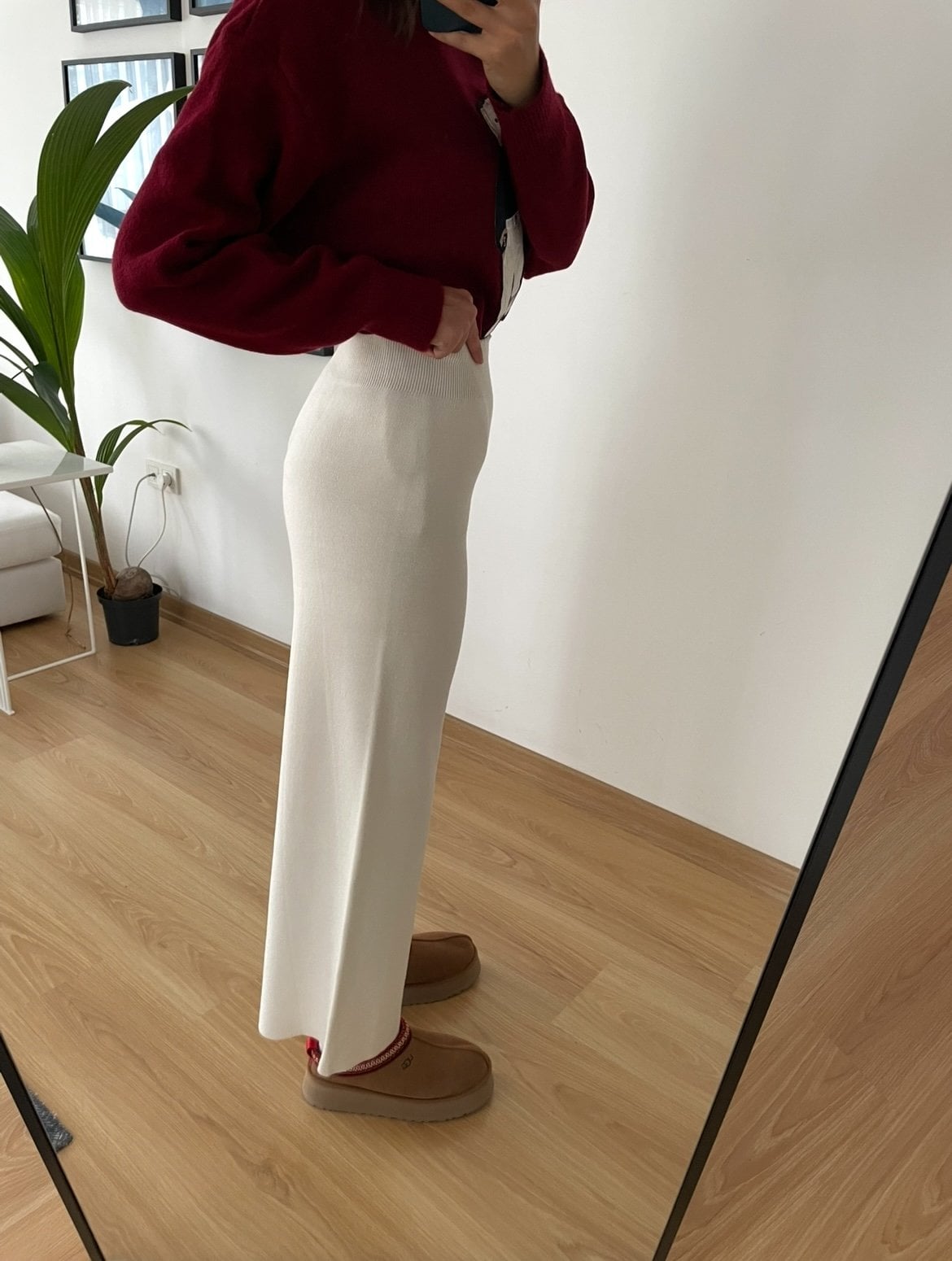 Aerin Ekru Bol Paça Triko Pantolon