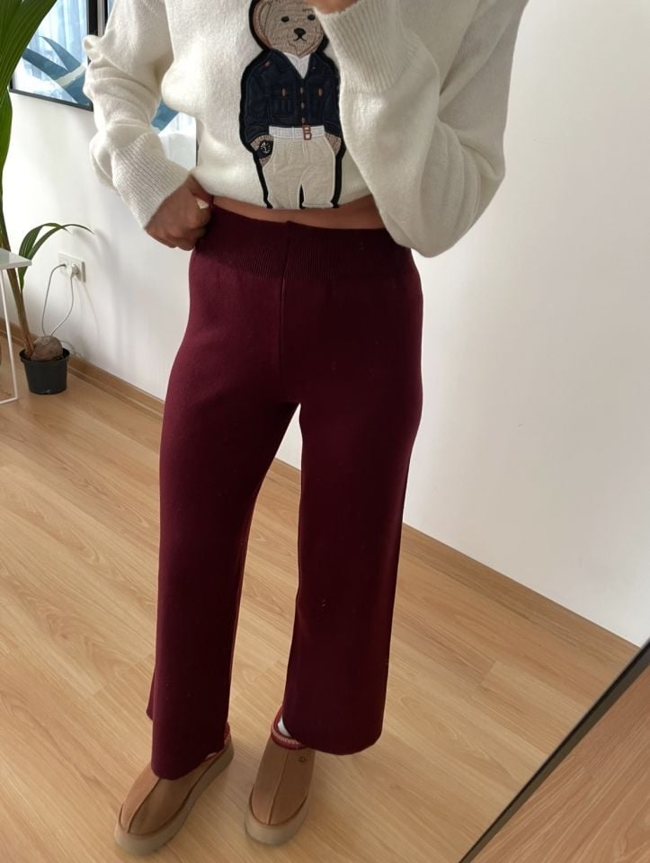 Aerin Bordo Bol Paça Triko Pantolon