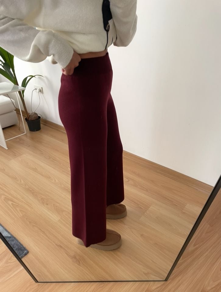 Bordo Bol Paça Triko Pantolon