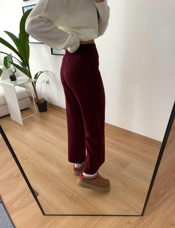 Bordo Bol Paça Triko Pantolon