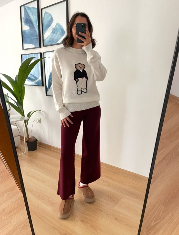 Aerin Bordo Bol Paça Triko Pantolon