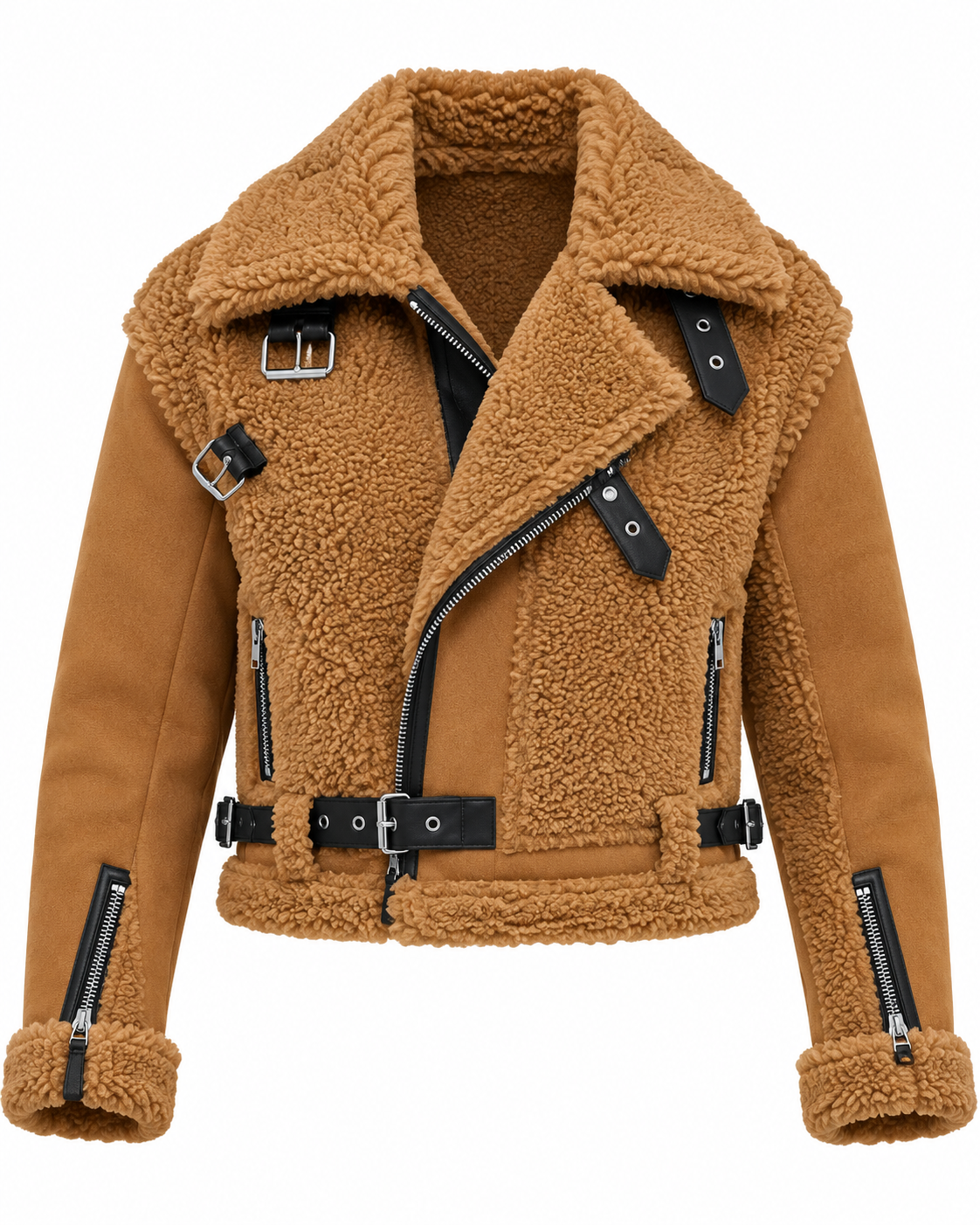 Vina Camel Peluş Detaylı Süet Premium Mont