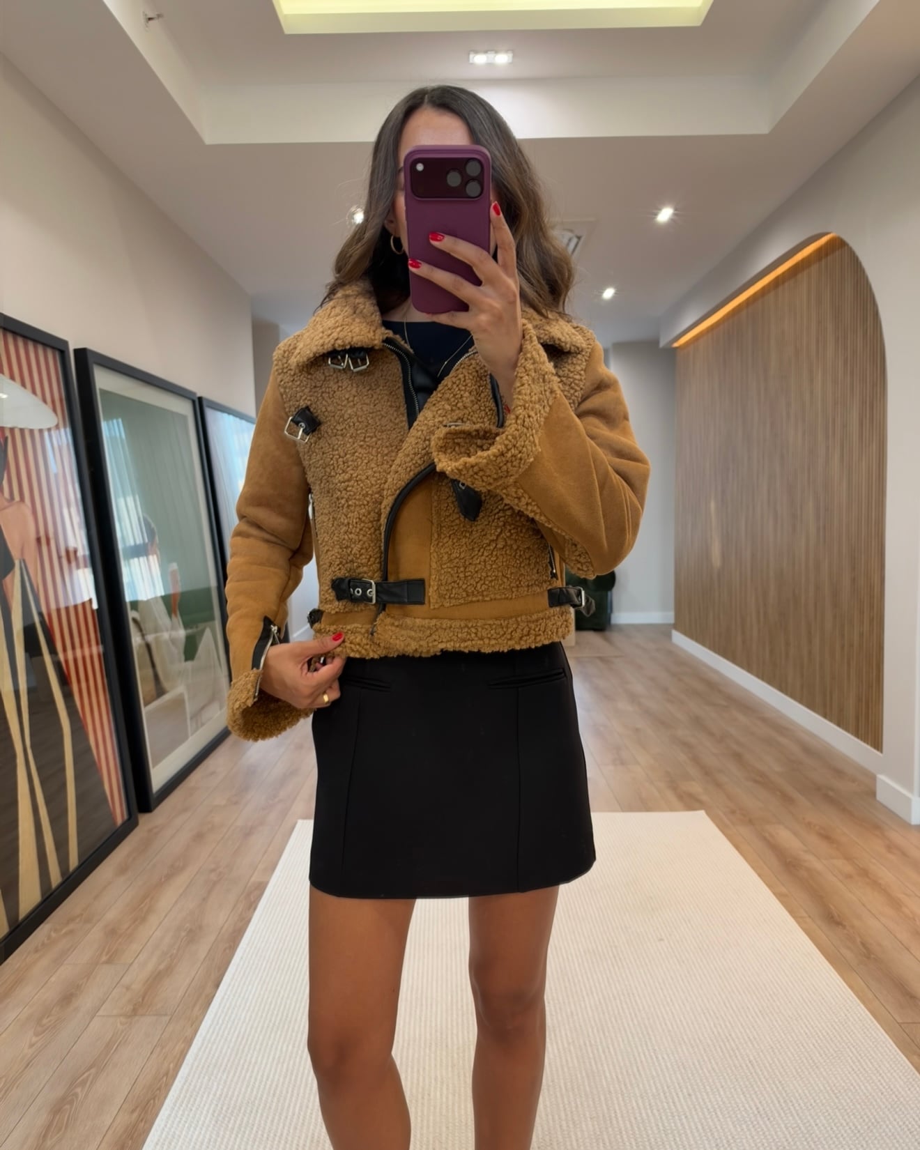 Vina Camel Peluş Detaylı Süet Premium Ceket