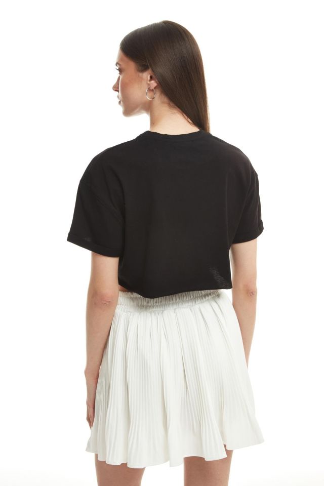 Elvera Siyah Basic Crop Tişört