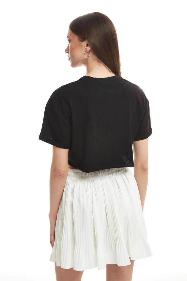 Elvera Siyah Basic Crop Tişört