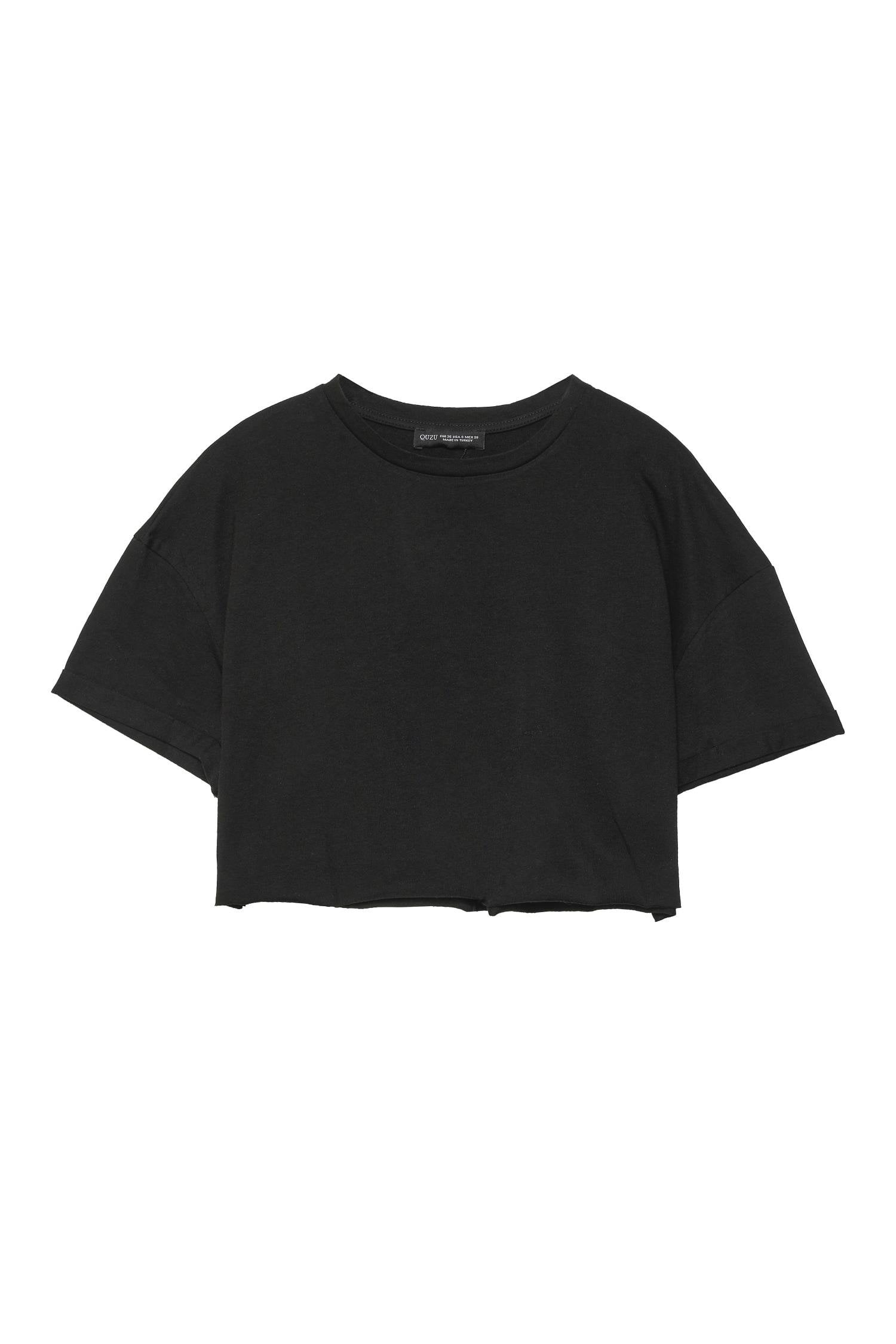 Elvera Siyah Basic Crop Tişört