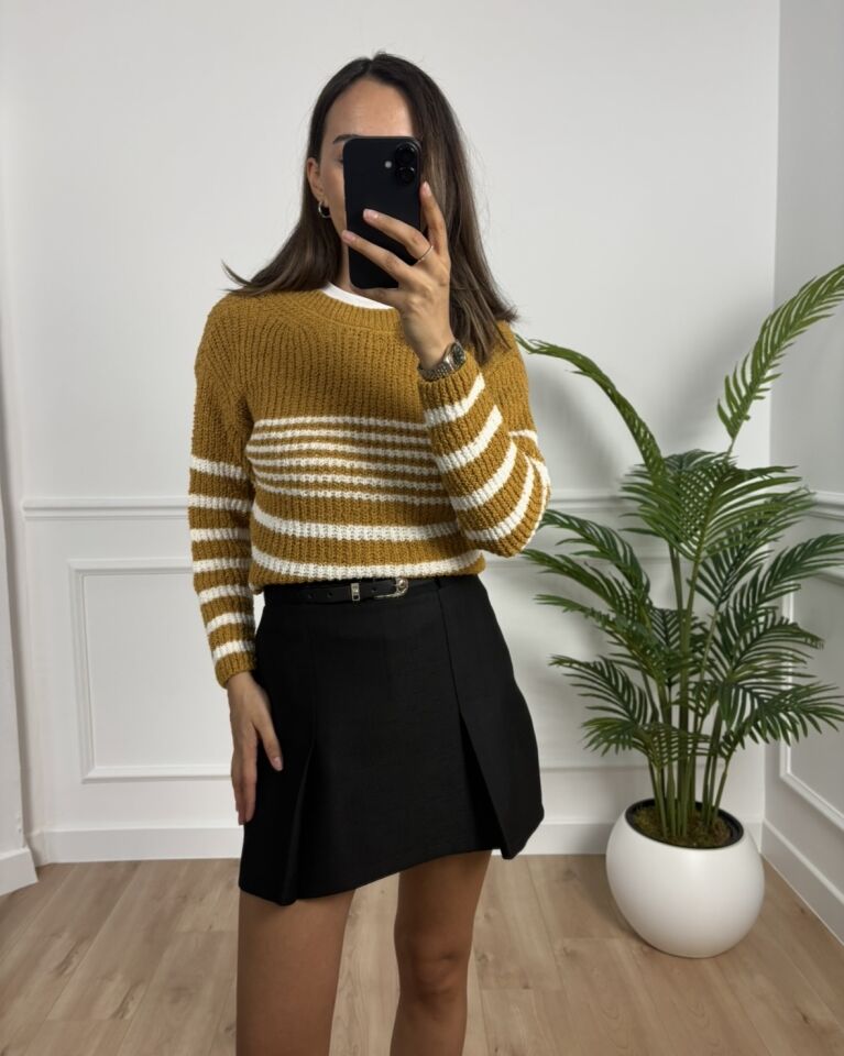 Liora Siyah Kemerli Premium Mini Etek