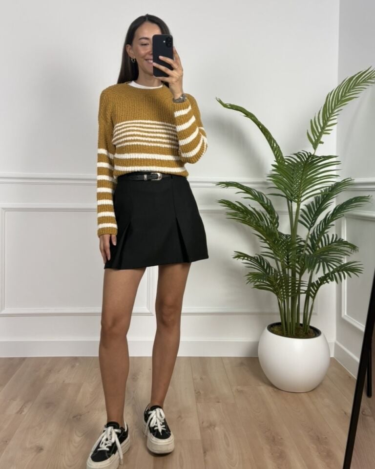 Liora Siyah Kemerli Premium Mini Etek