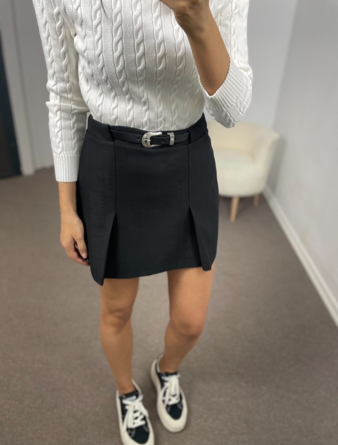 Liora Siyah Kemerli Premium Mini Etek