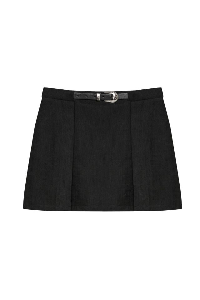 Liora Siyah Kemerli Premium Mini Etek