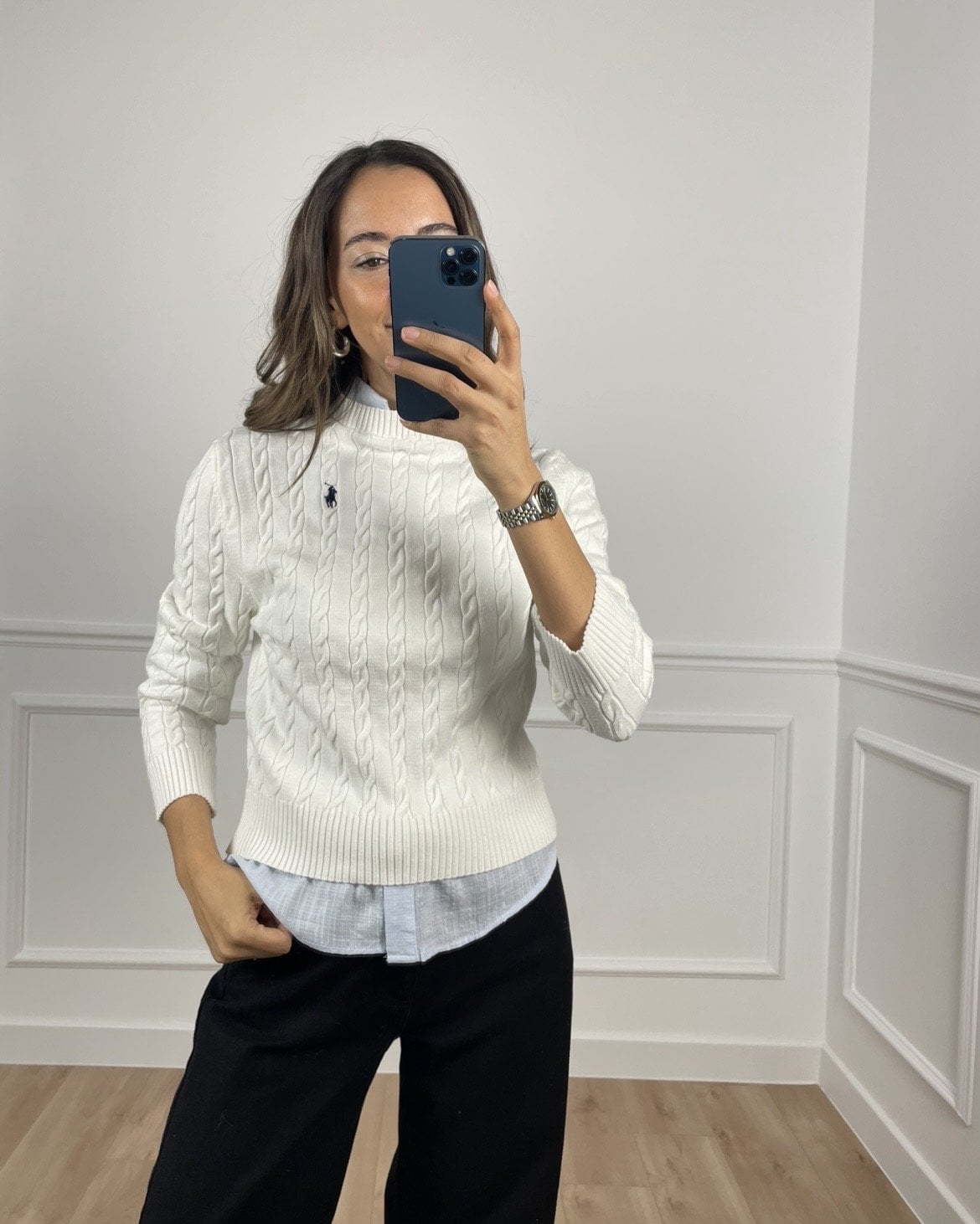 Elvira Ekru RL Saç Örgü Kazak