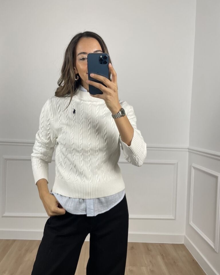 Elvira Ekru RL Saç Örgü Kazak