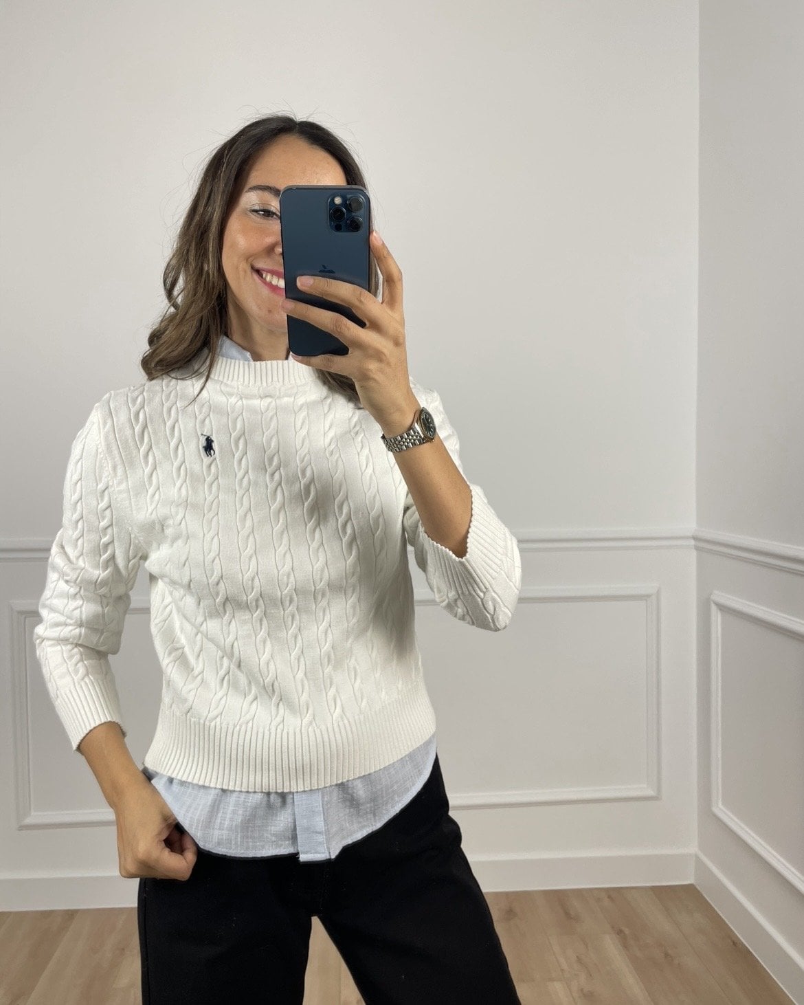 Elvira Ekru RL Saç Örgü Kazak