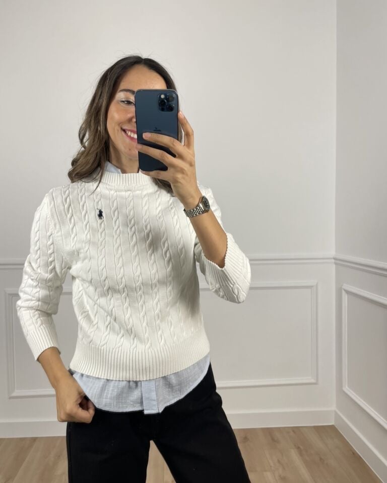 Elvira Ekru RL Saç Örgü Kazak