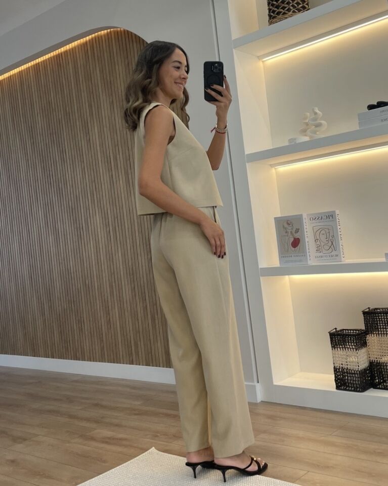 Marbella Bej Yelek Pantolon Takım