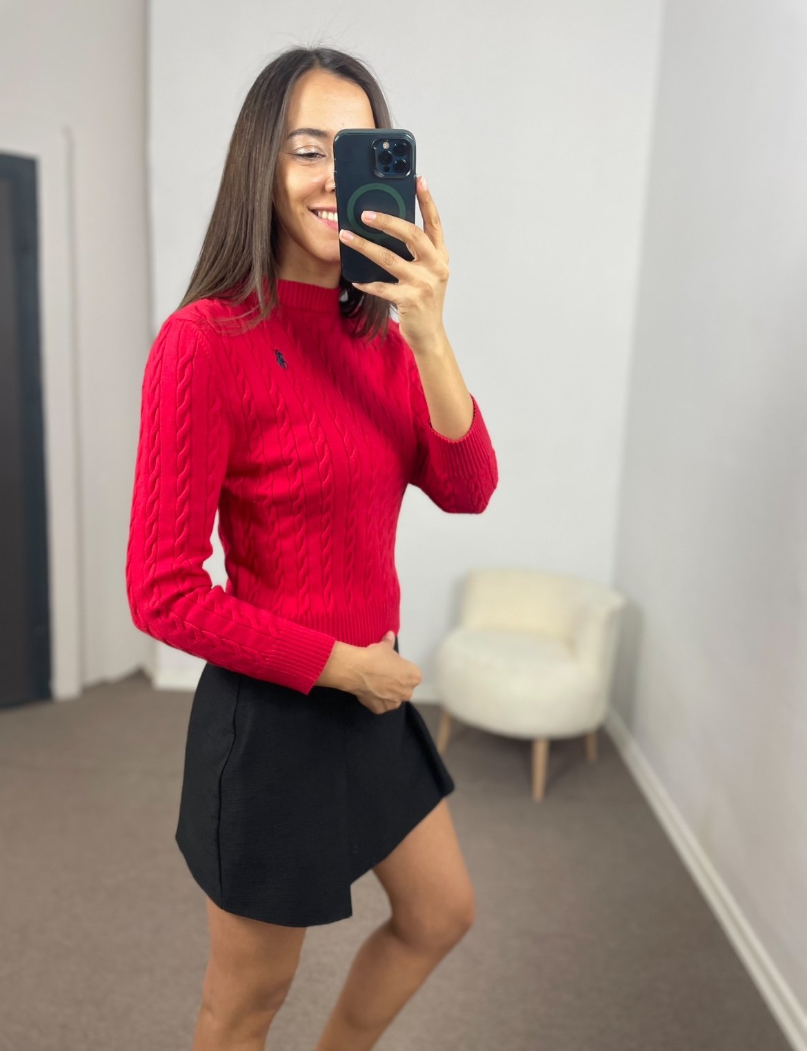 Elvira Kırmızı RL Saç Örgü Kazak