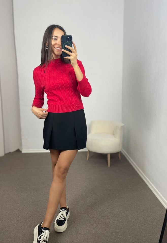 Elvira Kırmızı RL Saç Örgü Kazak