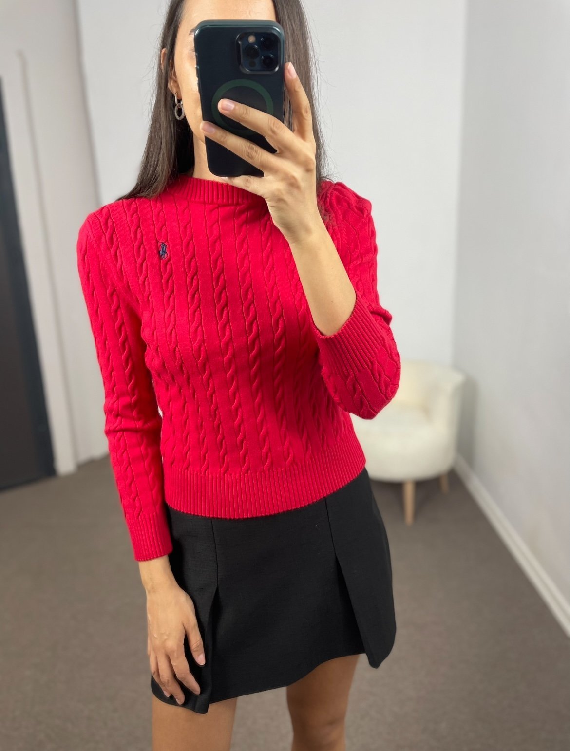 Elvira Kırmızı RL Saç Örgü Kazak